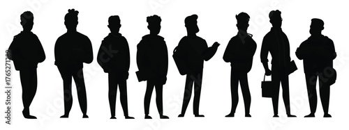 set of young men student characters in cartoon style 
