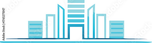 Abstract illustration of a cityscape with blue gradient skyscrapers of varying heights on a white background, conveying a modern urban vibe.