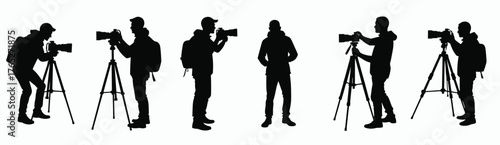 silhouettes of photographers with cameras and tripods