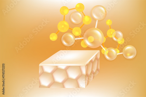 Hyaluronic acid and Niacinamide hair and skin solutions ad, gold collagen serum drop with cosmetic advertising background ready to use, illustration vector.