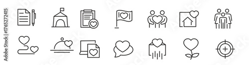 Volunteering and Charity line icon set. Donate, donor, doctor, care, help, support, partnership, charity, care, help, empathy, food line icon set. vector