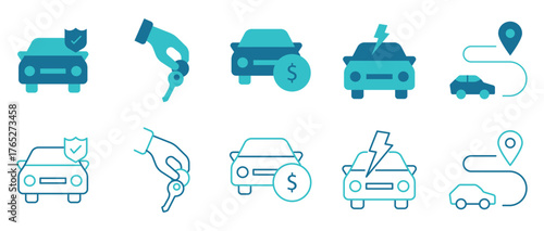 Car dealer icons set. finance, Test drive, warranty, service. Vector and illustrator