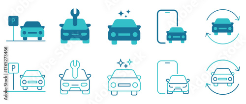Car Test icon set.survey, insurance, agreement, calculate, approved, gear. Vector and illustrator