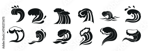 wave icon set simple style