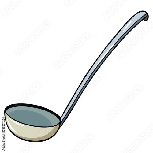 Stainless steel ladle for serving soup or sauce in kitchen  