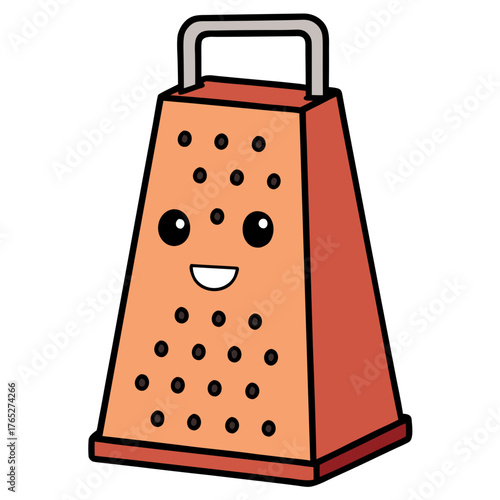 Cute cartoon cheese grater with smiling face and handle  