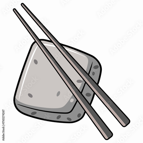 Gray stone with chopsticks resting on top in a minimalist style  