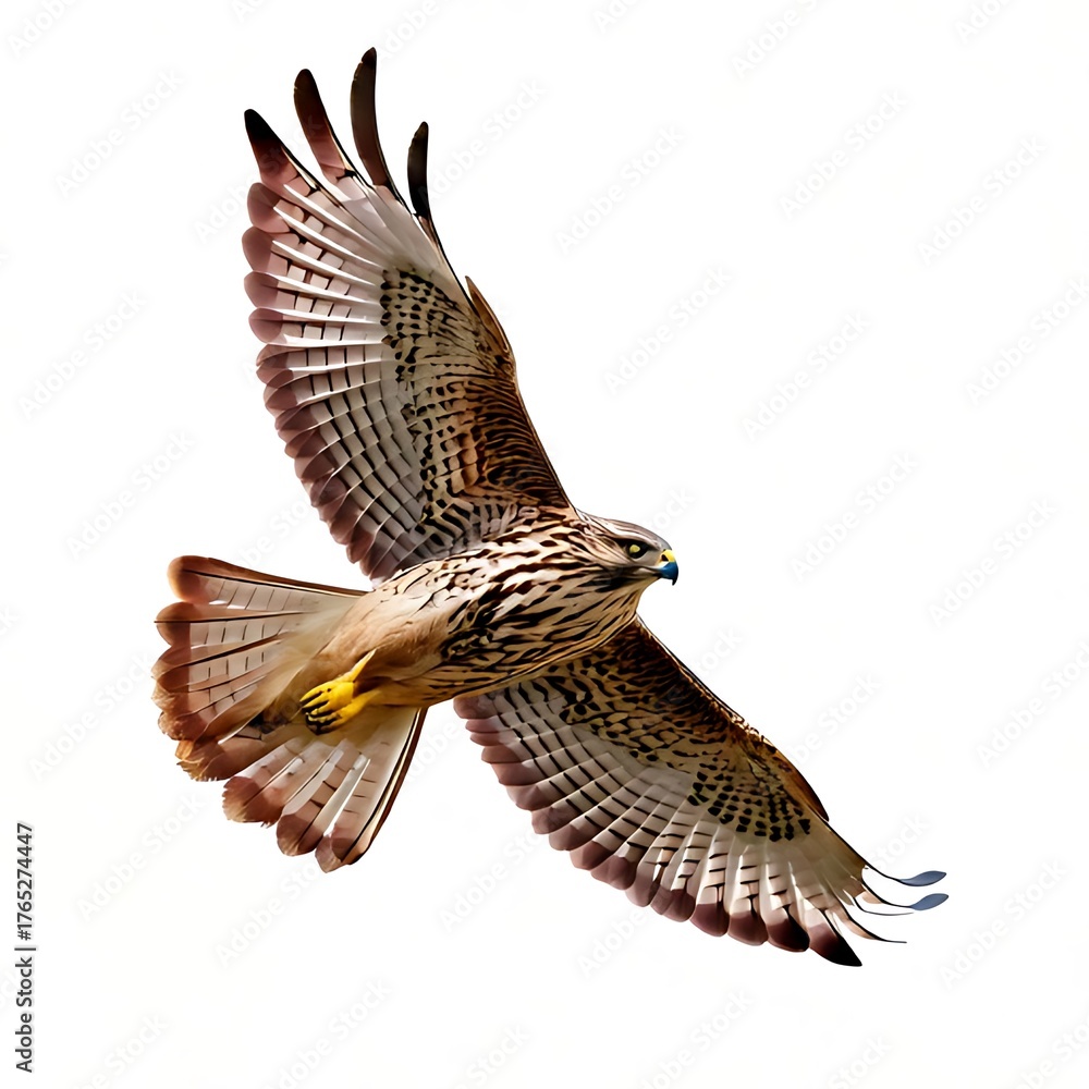 Fototapeta premium A majestic bird of prey in flight, wings spread against a white backdrop