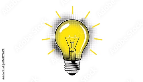 Comic Style Lightbulb Halftone Pattern Idea Concept and Creative Symbol