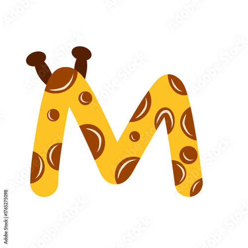 Cute Cartoon Giraffe Letter M. Animal Alphabet Design