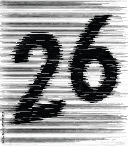 Close up of numbers 26 with horizontal line texture digits