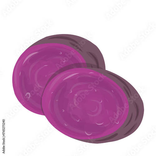 Vibrant Purple Sweet Potato or Ube Slices Illustration on White Background