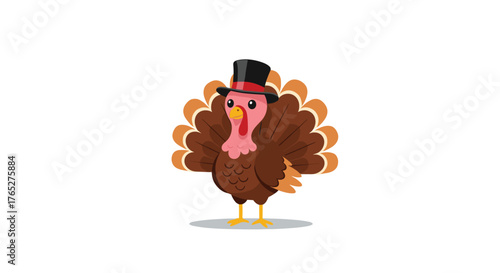 Cartoon Turkey Wearing a Top Hat for Thanksgiving Celebration.