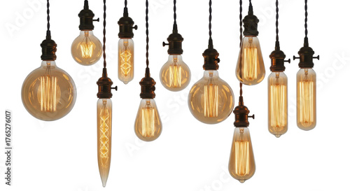 Variety of antique style light bulbs Edison lamp isolated PNG with Transparent Background