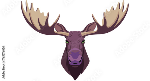 Majestic moose head portrait showcasing impressive antlers and detailed features.