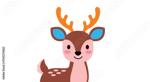 Adorable Cartoon Deer with Antlers and Spotted Fur.
