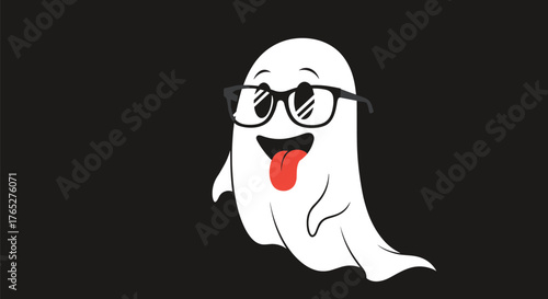 Funny Ghost Wearing Glasses with Tongue Out.
