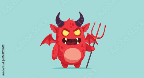 Cartoon Devil with Pitchfork - Mischievous Red Demon Illustration.