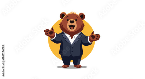 Charming cartoon bear boss in a professional business suit.