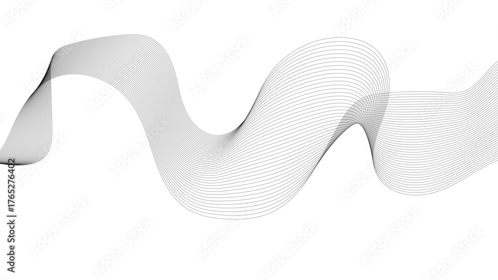 Fototapeta premium Abstract black wavy lines background with copy space. Colorful layers strokes waves line design vector curved texture wallpaper. 