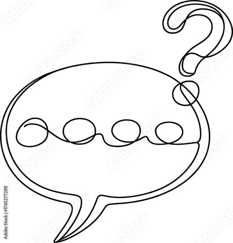 A speech bubble with a question mark is drawn with a single continuous line.