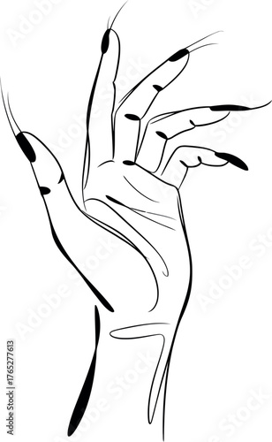 Black outline of a woman's hand with long manicured nails female drawing