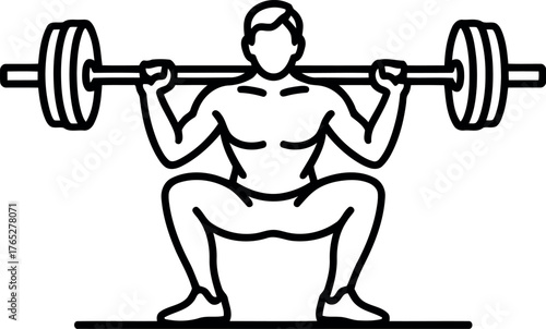 Man performing barbell squat exercise outline fitness