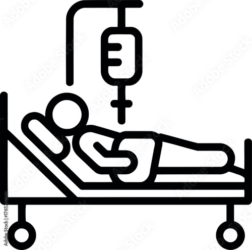 Person lying in hospital bed with I V drip line patient iv drip