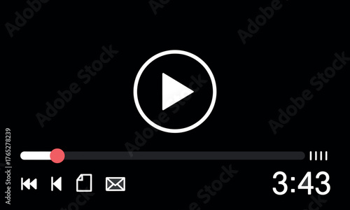 Digital Video Player UI Design – Modern Media Controls, Streaming Frame, and Play Button for Web, Mobile, and Social Media Video Platforms