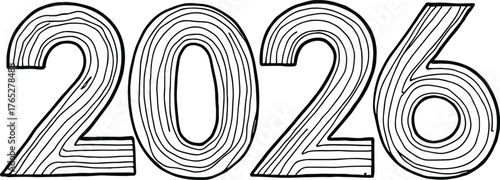 The year 2026 in outlined, layered numbers Keywords: 2026, year, numbers, outline, layered