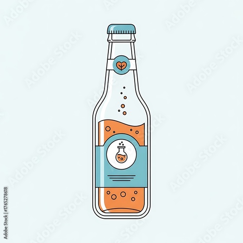 Illustration of a glass bottle with orange liquid and bubbles.