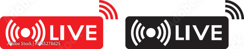 Live streaming red icon set. online stream icons. social media channel. Online Broadcast Buttons and Social Media Stream Symbols.  broadcasting buttons. online stream icons