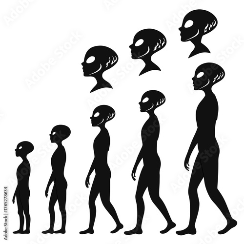 Black alien silhouettes in profile and full body extraterrestrial