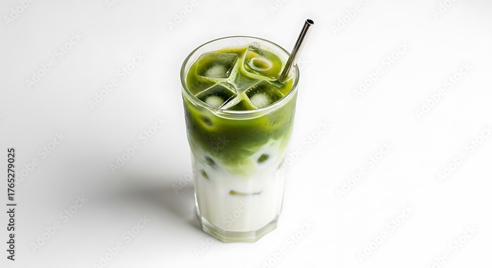 Fototapeta premium Iced Matcha Latte - A Refreshing Green Tea Delight.