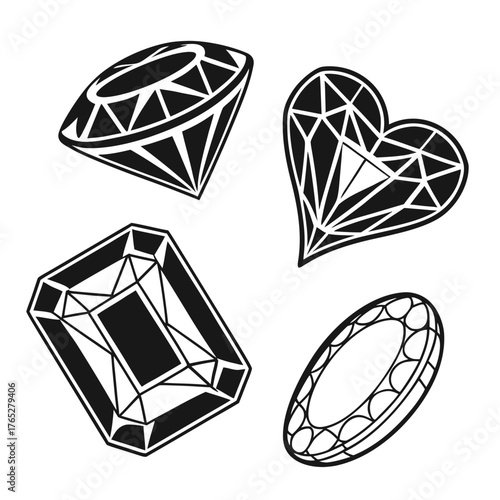 Black and white line art diamonds and gemstones jewel