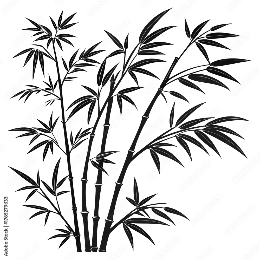 Naklejka premium Black bamboo stalks with leaves on white background 1