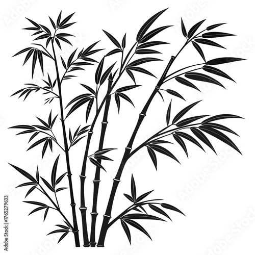 Black bamboo stalks with leaves on white background 1
