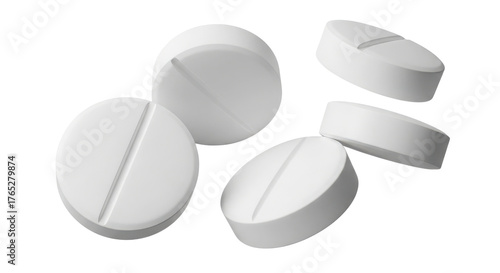 Pile of white pills for medicine or healthcare isolated PNG with Transparent Background