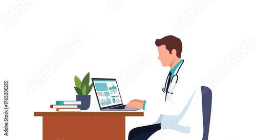 Doctor Medical Data Analytic Laptop Vector Illustration