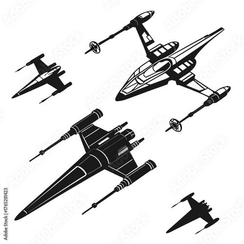 Obraz na plátně Black silhouette of starfighter spaceships in flight