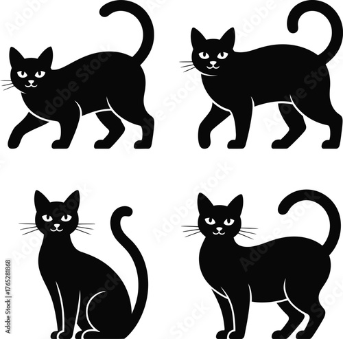 Black silhouette luna cat set clipart collection