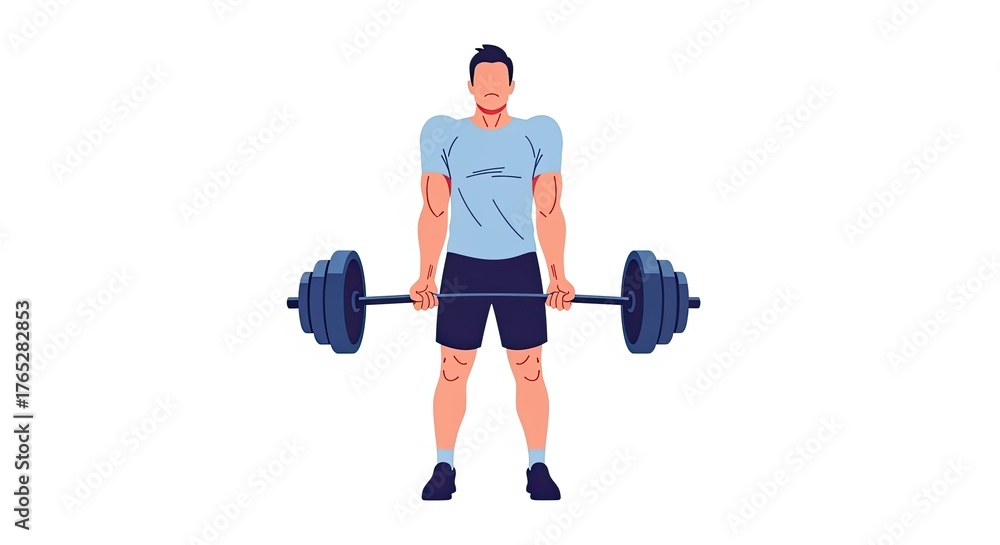 Obraz premium Male athlete performing upright row exercise with a barbell illustration.