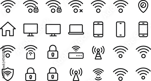 Collection of black wifi icons isolated on white background for web design and application use