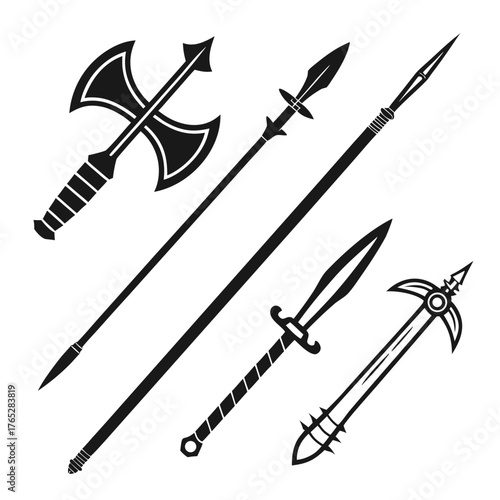 Collection of medieval weapon silhouettes on white