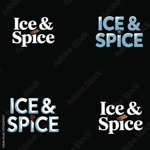 Ice and Spice text with cinnamon stick and snowflake on black winter lettering