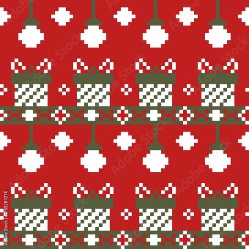 Christmas themed pixel seamless pattern perfect for clothing design, gift wrapping, background.