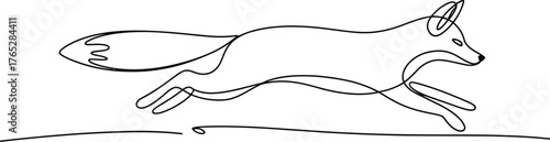 Continuous line drawing of a running fox isolated on white background, vector illustration