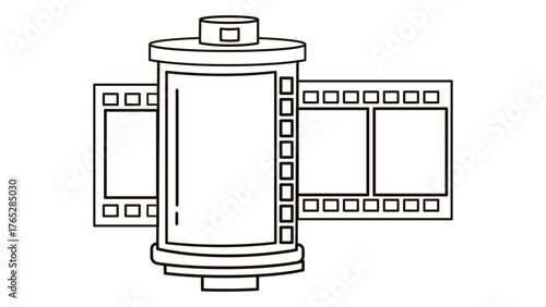 Illustration of a film roll isolated on white background, a classic symbol of photography and the film industry in a simple design