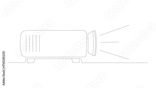 Line drawing of a projector isolated on white background, a simple and clean illustration for presentations and home theaters