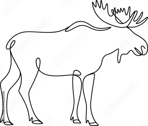 Moose outline illustration isolated on white background, a simple and elegant design of wildlife